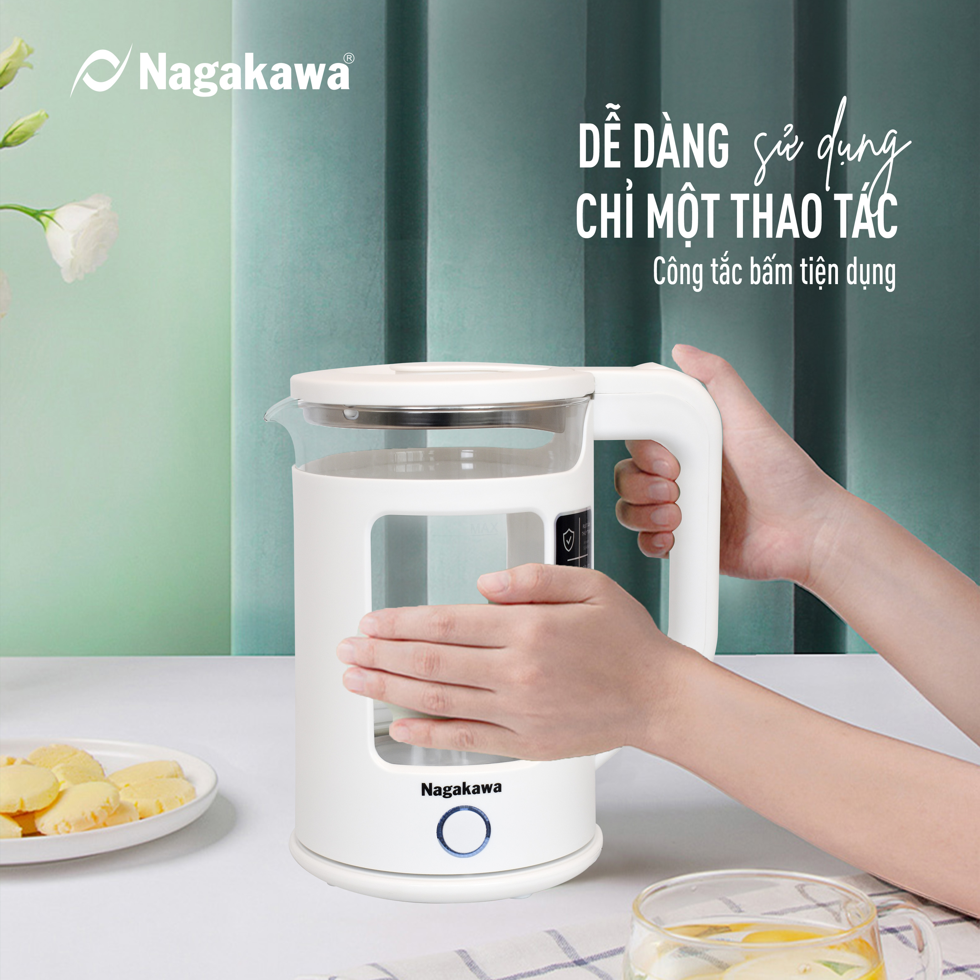 Mô tả Ấm siêu tốc thủy tinh Nagakawa NAG0318 (1.7L - 1355W) - Bảo hành 12 tháng - 6