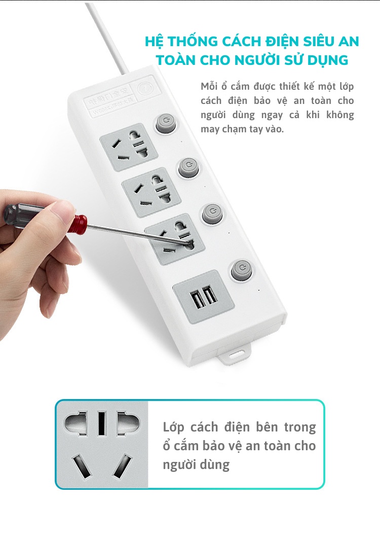 Ổ điện đa năng chốt khóa độc lập Kaidoko icaros SH01 cổng cắm usb gắng ...