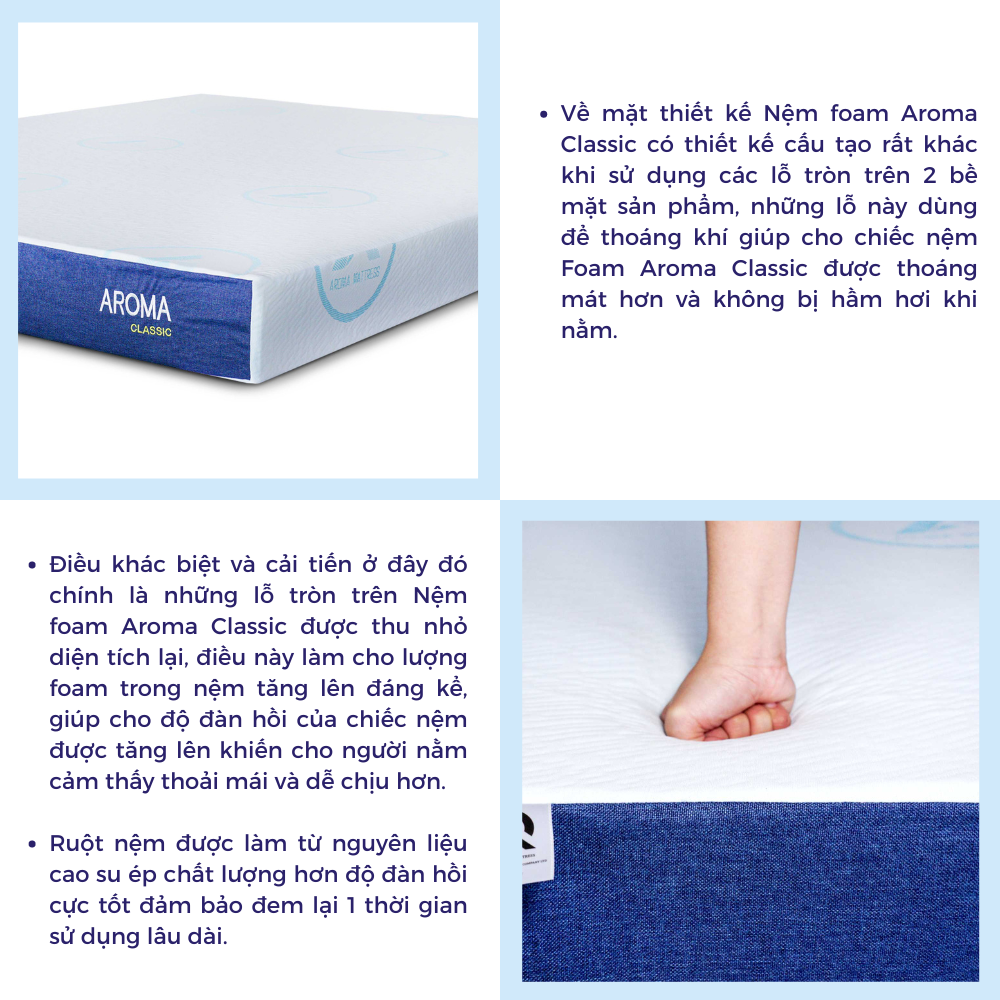 Mô tả Nệm Foam Aroma Classic Vải Gấm, Mẫu Mã Mới, Nệm Êm Mềm Vừa Phải, Chính Hãng, Bảo Hành 10 năm. - 3