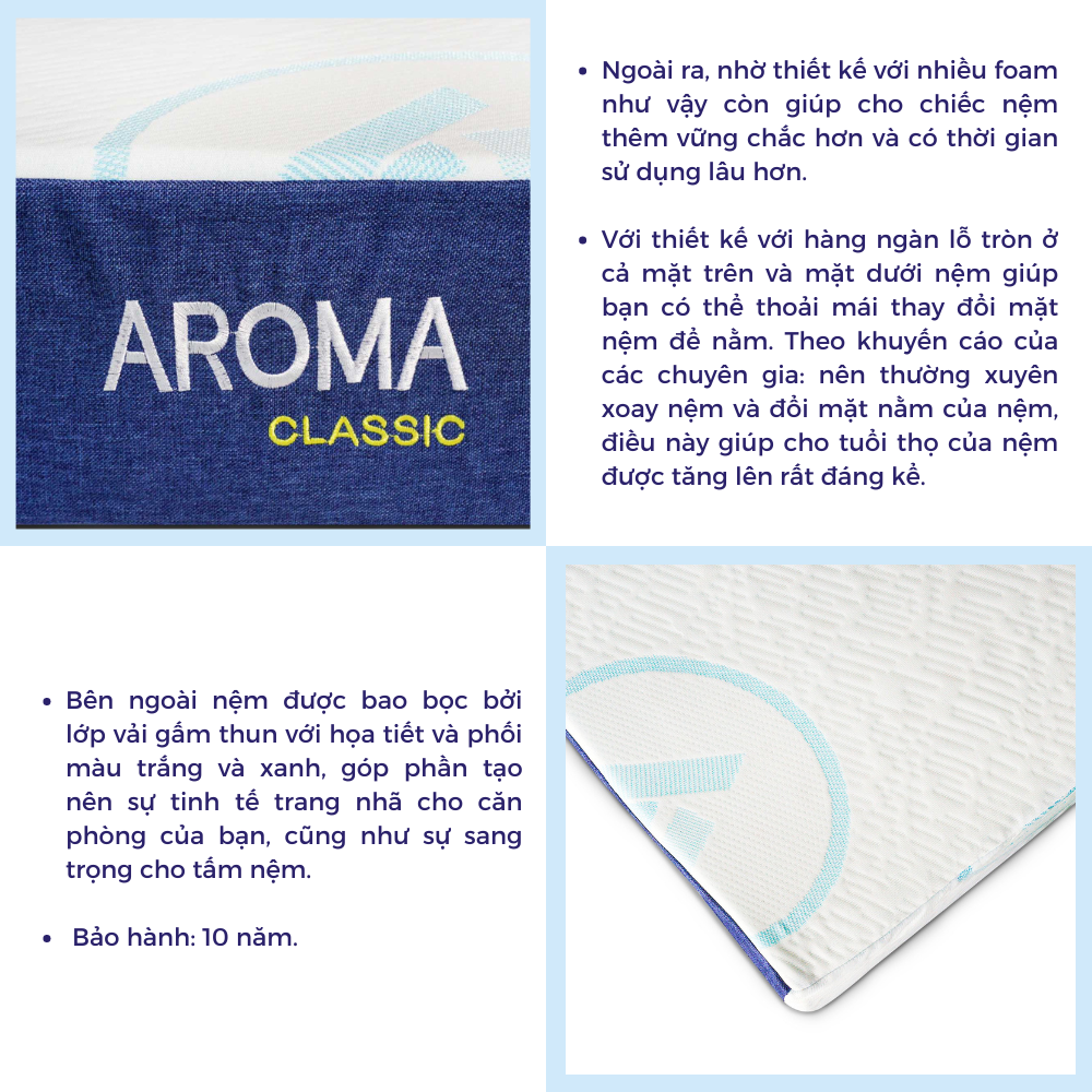 Mô tả Nệm Foam Aroma Classic Vải Gấm, Mẫu Mã Mới, Nệm Êm Mềm Vừa Phải, Chính Hãng, Bảo Hành 10 năm. - 4