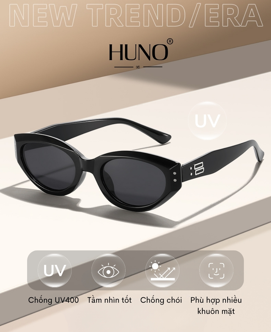 Kính râm mắt mèo HUNO chống tia UV, Kính mát thời trang nam nữ 2025 ...