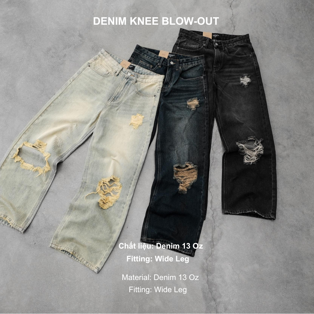 Mô tả Quần Jeans Candles Denim Knee Blow-out Wide Leg Unisex - 1