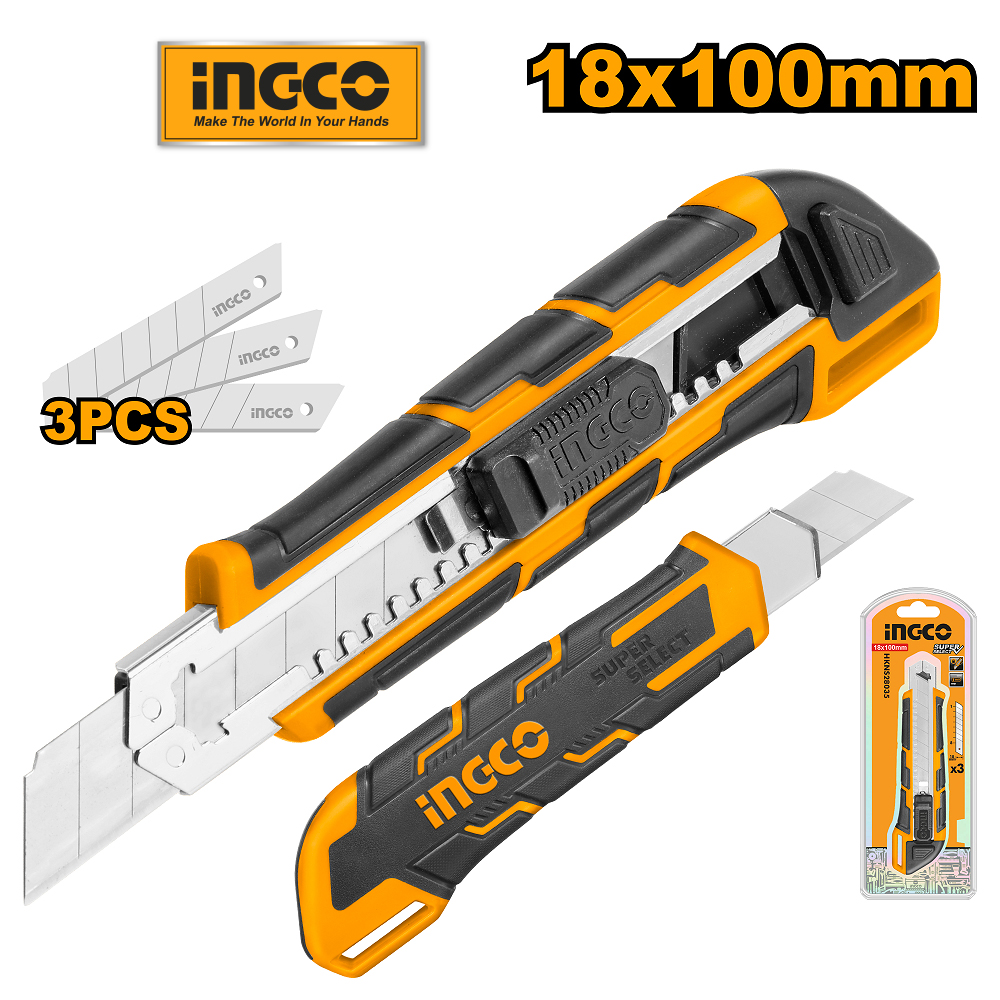 Mô tả Dao rọc giấy Ingco HKNS11815 x1 lưỡi dài 179mm | HKNS16538 | HKNS28035 x3 lưỡi dao 18mm x 100mm, chiều dài 169mm - 2