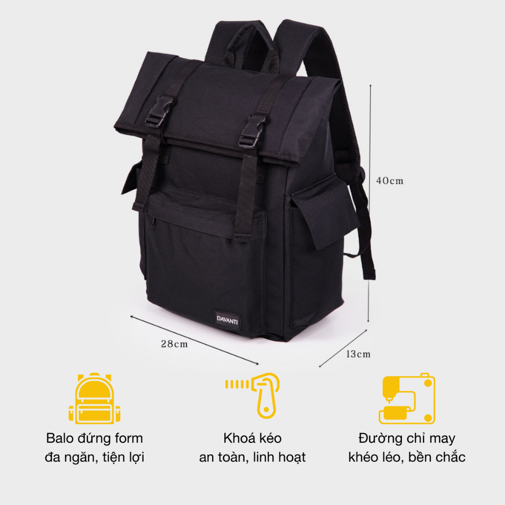 Mô tả Balo Vải Canvas Chống Nước Cao Cấp DAVANTI BL104 - 1