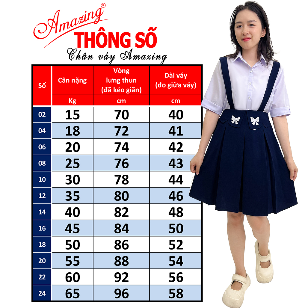 Mô tả Váy rời bé gái đi học màu xanh, lưng thun phía sau, có dây và không dây, vải lụa gân, Amazing - 1