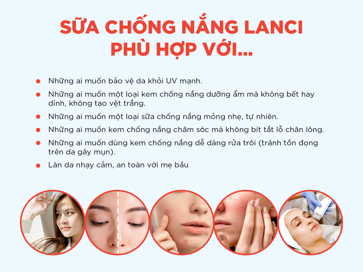 Mô tả Sữa chống nắng dưỡng ẩm LANCI làm sáng da, chống tia UV, không gây bết dính 50g - 9