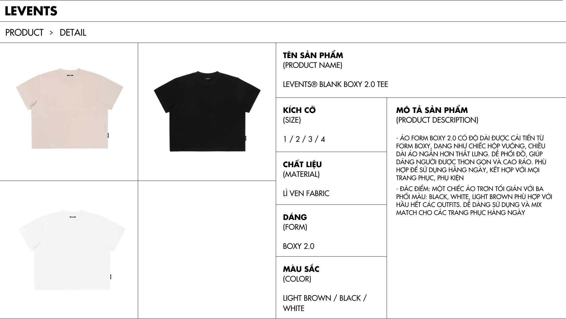 Áo thun Boxy 2.0 Levents Blank Tee 100% Cotton Unisex T-shirt | Shopee ...