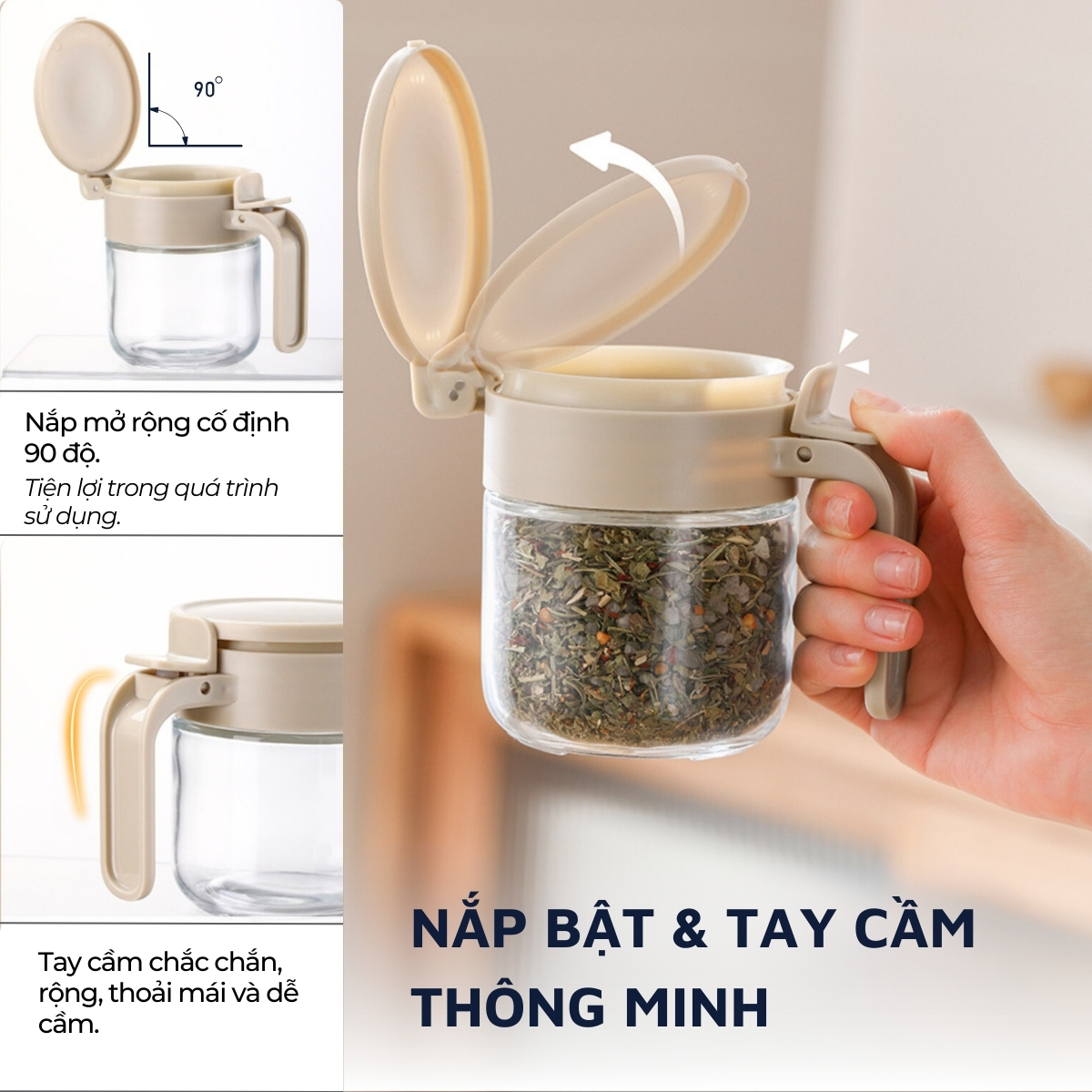 Mô tả Lọ đựng gia vị, hũ đựng gia vị thủy tinh và nhựa PP DandiHome có thìa thông minh - 5