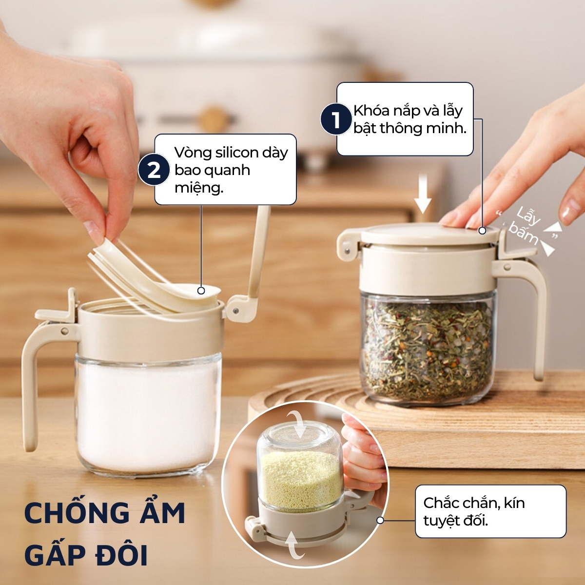 Mô tả Lọ đựng gia vị, hũ đựng gia vị thủy tinh và nhựa PP DandiHome có thìa thông minh - 6