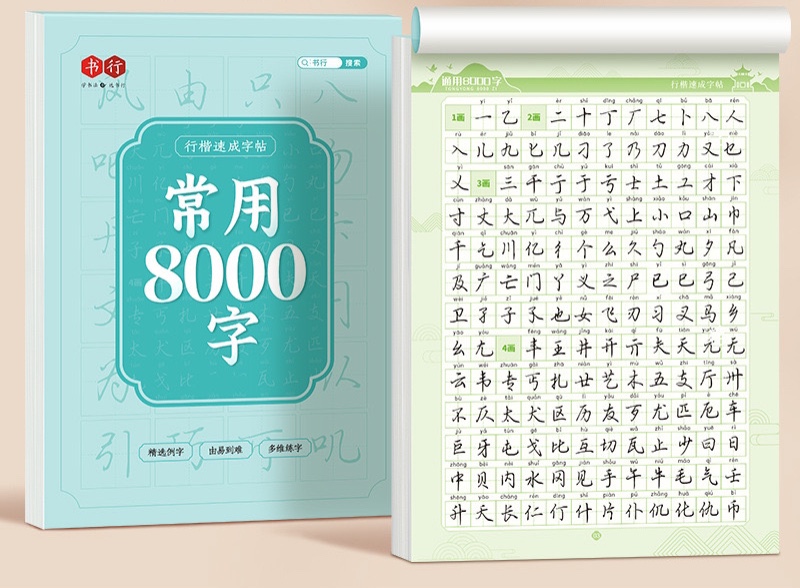 Mô tả Vở luyện viết 8000 chữ hán thể khải thư,hành thư(tặng kèm 1 bút+10 ngòi phai màu) - 1