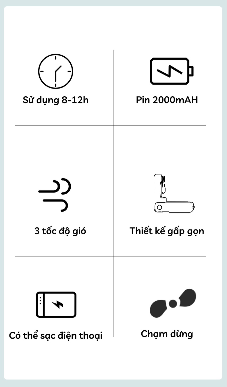 Quạt mini tích điện cầm tay Kaidoko icaros SH09 3 cấp độ gió mát sạc dự ...