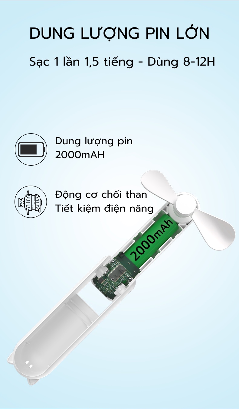 Quạt mini tích điện cầm tay Kaidoko icaros SH09 3 cấp độ gió mát sạc dự ...