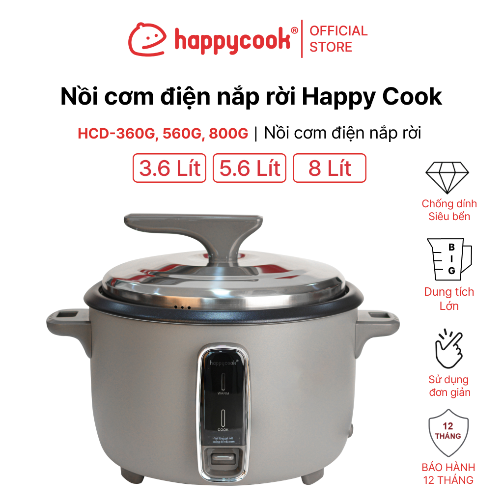 Mô tả Nồi cơm điện nắp rời BIG SIZE 3.6, 5.6, 8 Lít HAPPYCOOK - 1