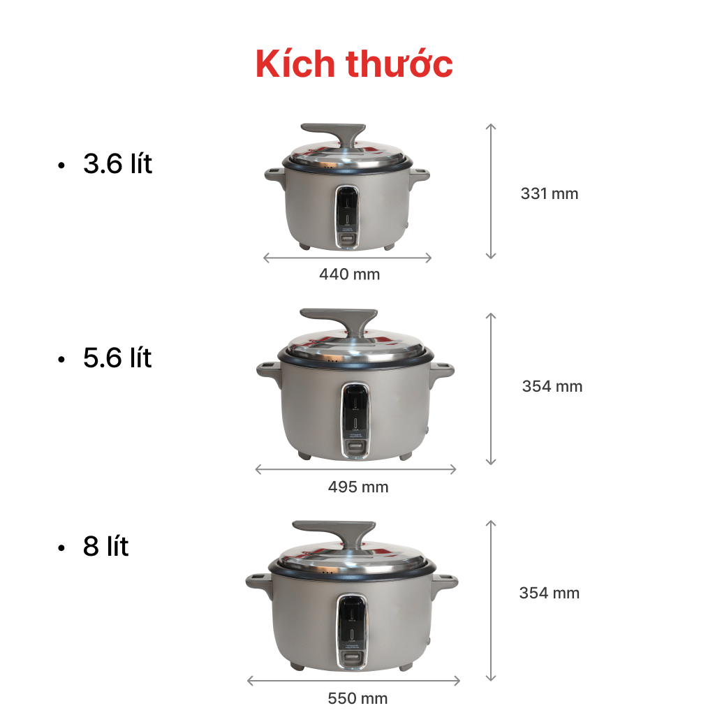 Mô tả Nồi cơm điện nắp rời BIG SIZE 3.6, 5.6, 8 Lít HAPPYCOOK - 8