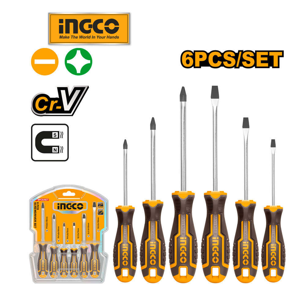 Mô tả Bộ tuốc nơ vít 6 cây bằng thép CRV INGCO HKSD0628 - 1