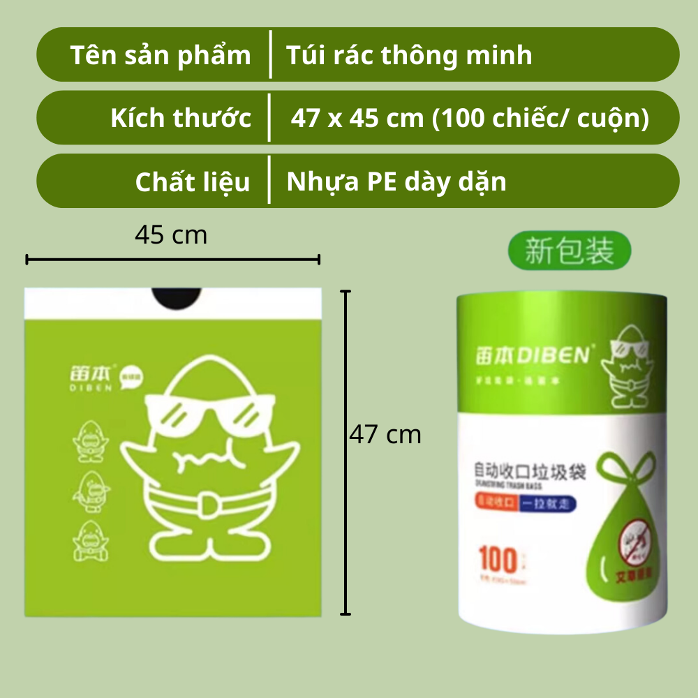 Túi rác hương ngải cứu khử mùi đuổi côn trùng loại siêu dai có dây rút ...