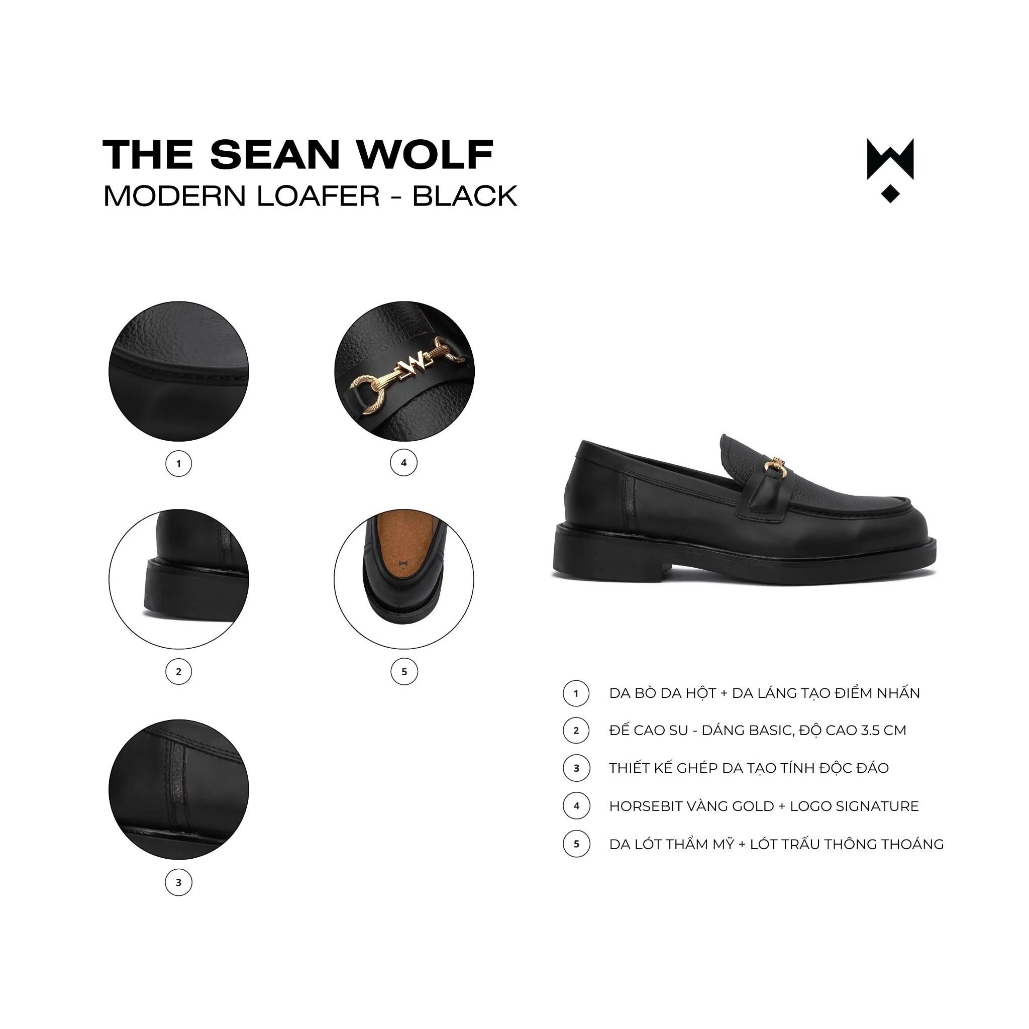Mô tả Giày Lười Nam Nữ THEWOLF SEAN MODERN LOAFER - Full Đen - 2