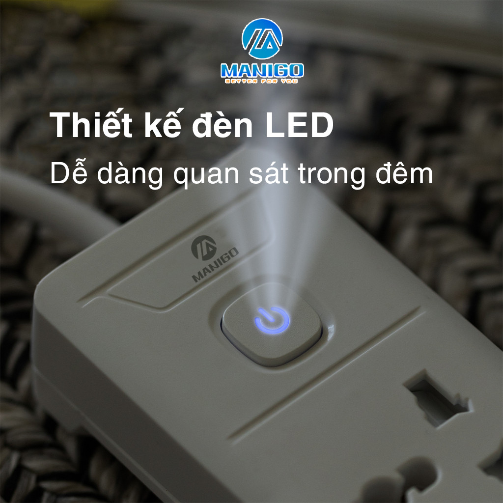 Mô tả Ổ Cắm Điện Đa Năng Tích Hợp Cổng USB Manigo 4 Lỗ Cắm Đầu 3 Công Suất 2500W BH 18 Tháng - 2