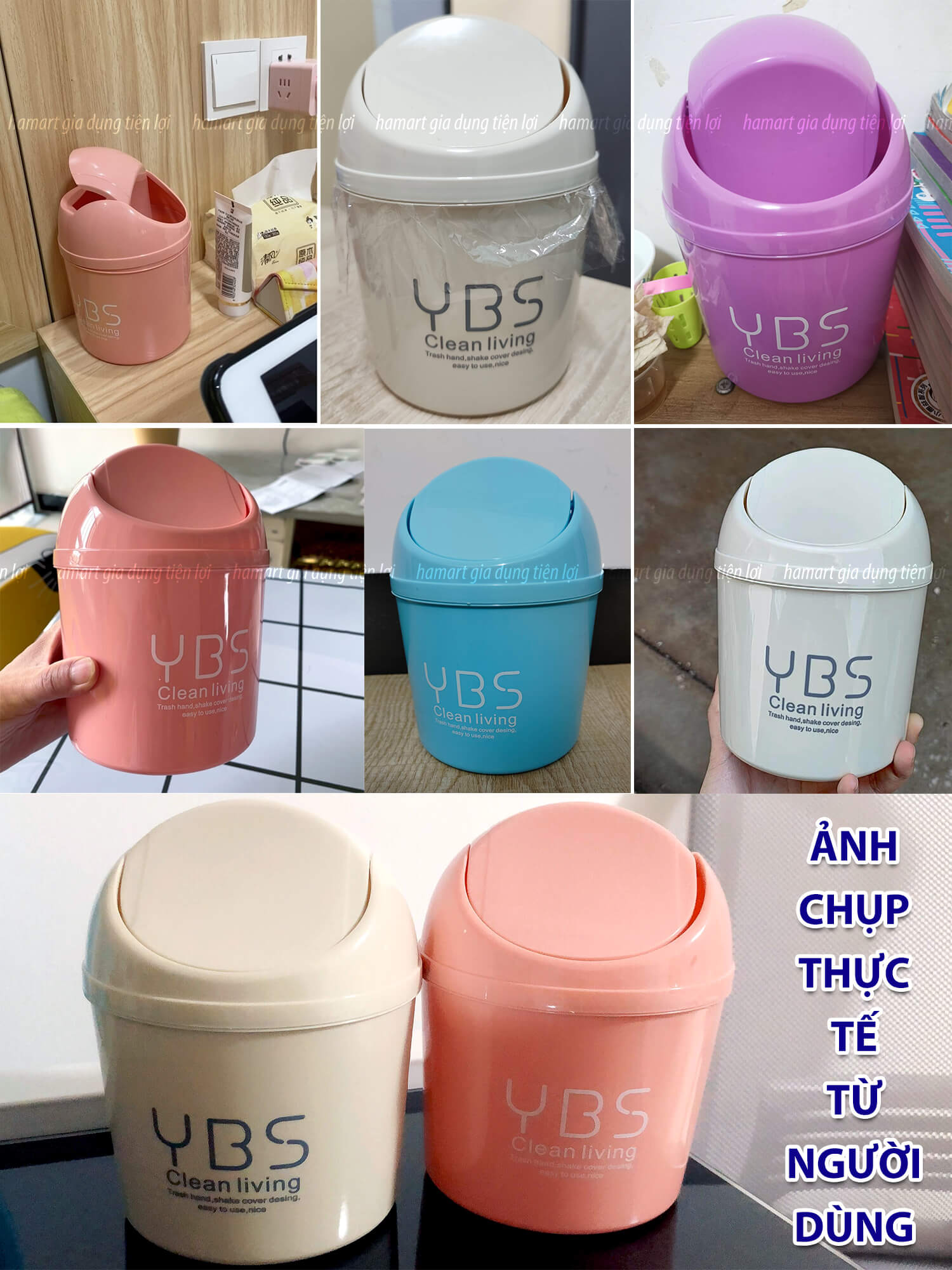 Thùng Rác Mini Để Bàn YBS Văn Phòng Thùng Rác Nhỏ Có Nắp Đậy 3 Màu Bằng ...