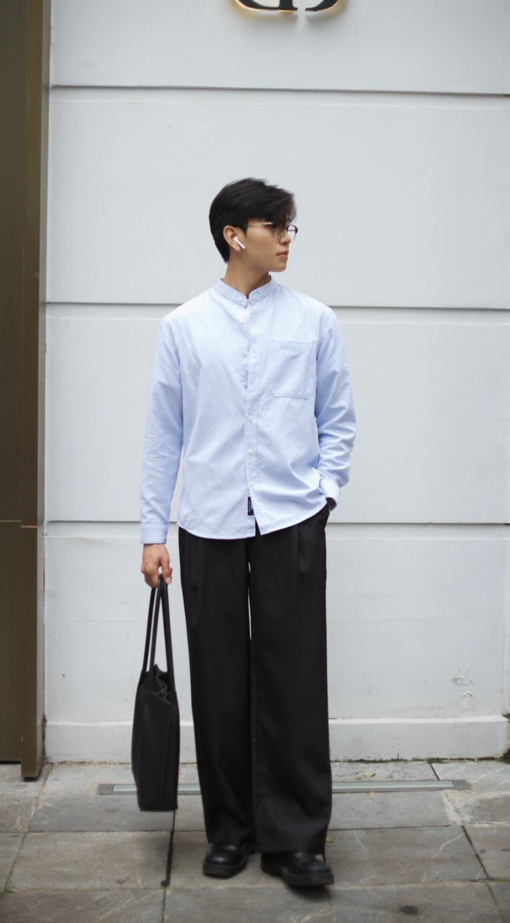 Áo Sơ Mi Nam Cổ Trụ Cotton Oxford Form Suông DENIMST 355 - Trắng Trơn