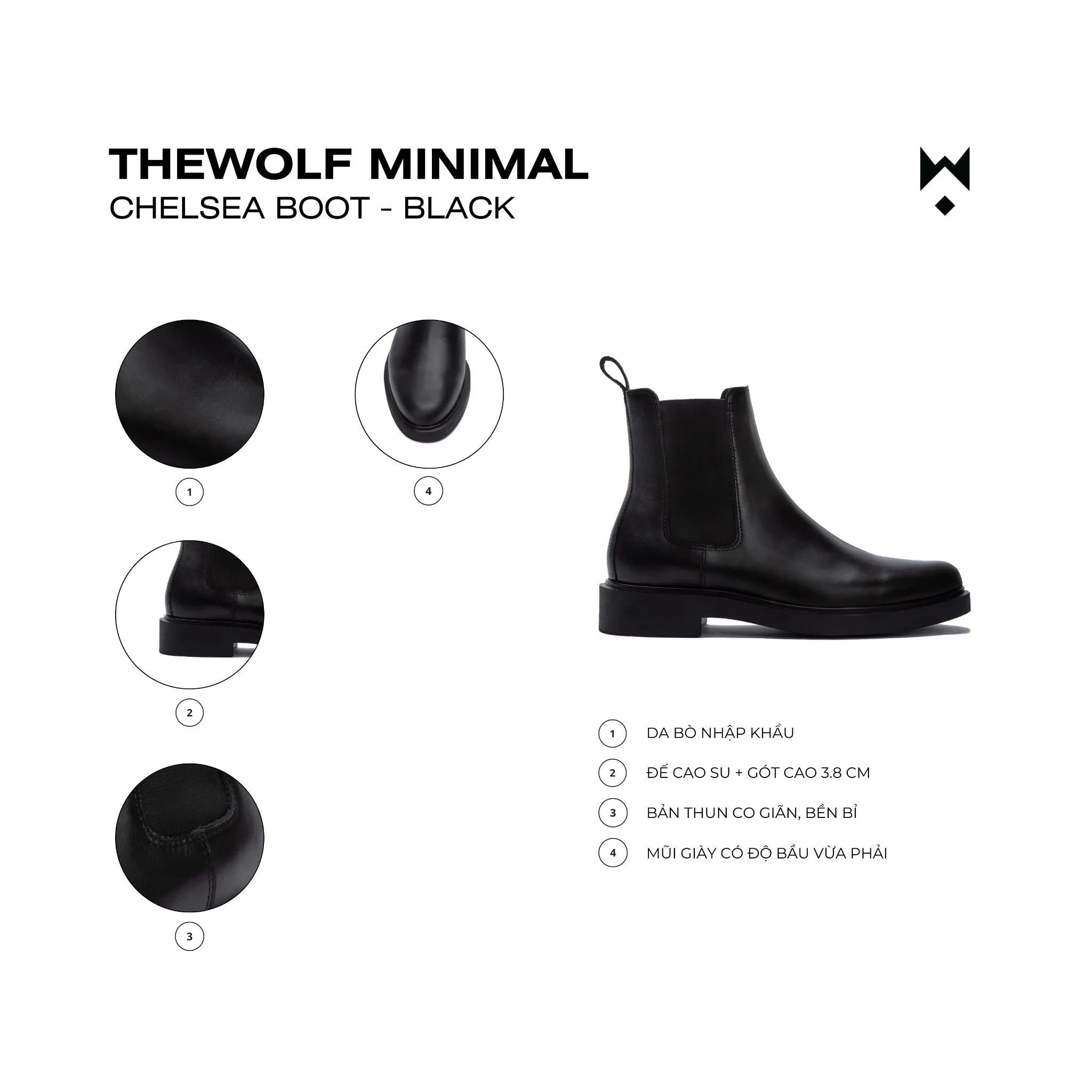 Mô tả Giày Boot Nam THE WOLF Minimal Chelsea Boot - Black - 2