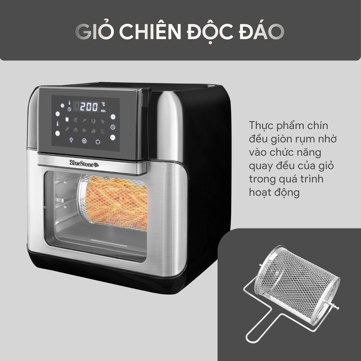Mô tả Nồi Chiên Không Dầu Điện Tử BlueStone AFB-5888 - 10 Lít - 1800W - 8