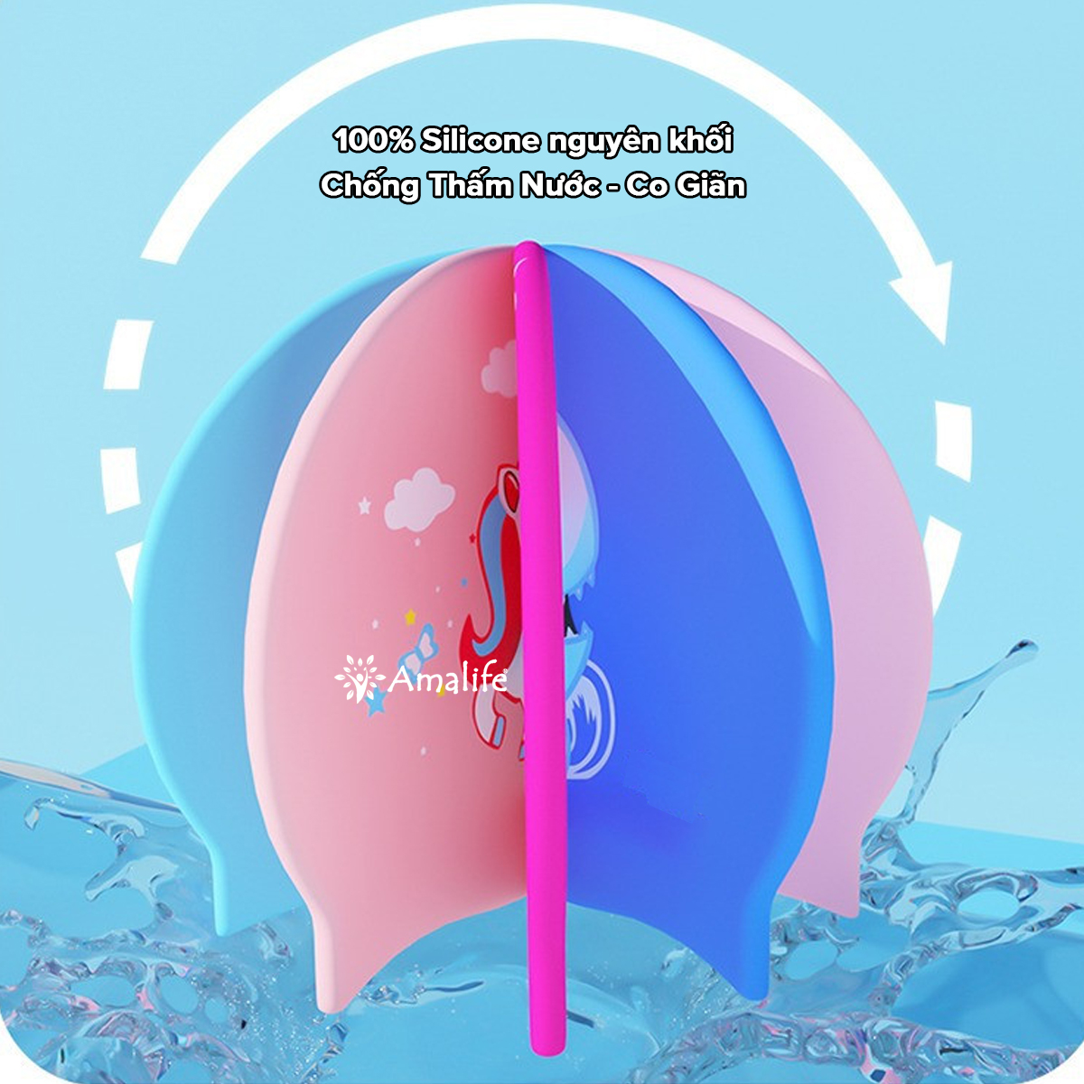 Mô tả Mũ Bơi Cho Bé, Nón Bơi Silicon Trẻ Em Chống Nước Chính Hãng Amalife Siêu Bền, Co Giãn Cho Bé Trai Và Bé Gái - 5
