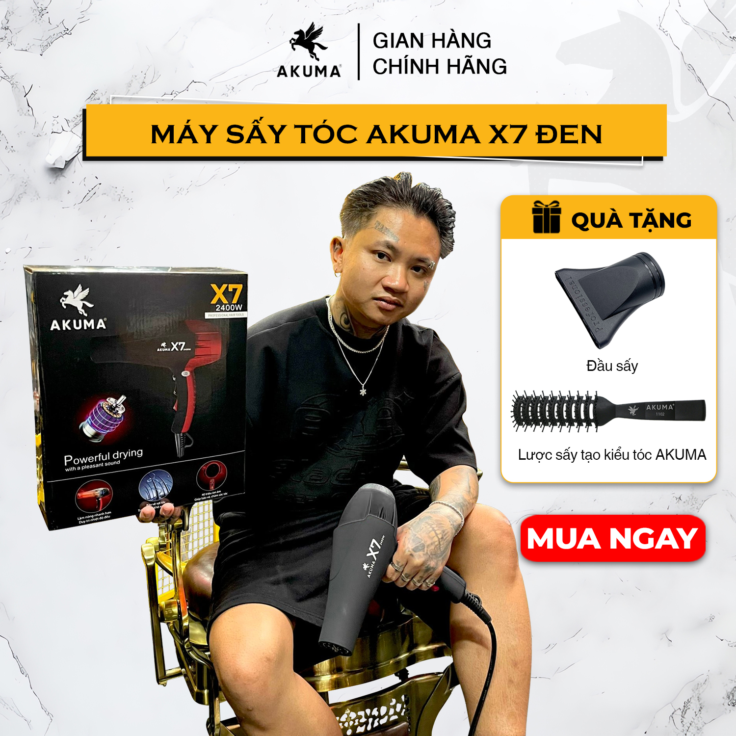 Mô tả Máy Sấy Tóc AKUMA X7 Công Suất Lớn 2400W - Cho Salon Tóc Chuyên Nghiệp, 2 Chiều Nóng Lạnh, Lõi Đồng, Đồ Bền Cao - 1