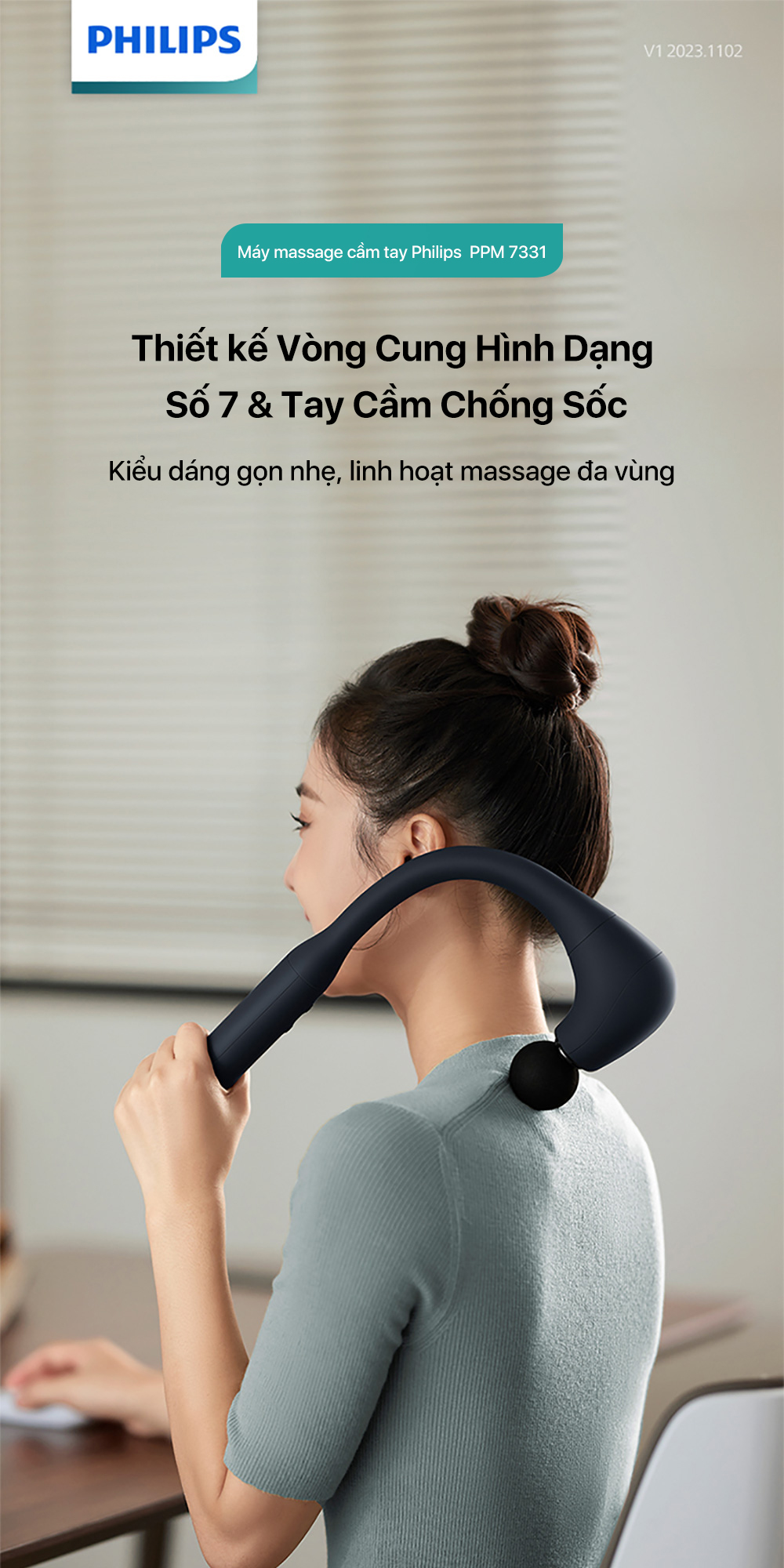 Thiết kế vòng cung số 7 của máy massage Philips 7331