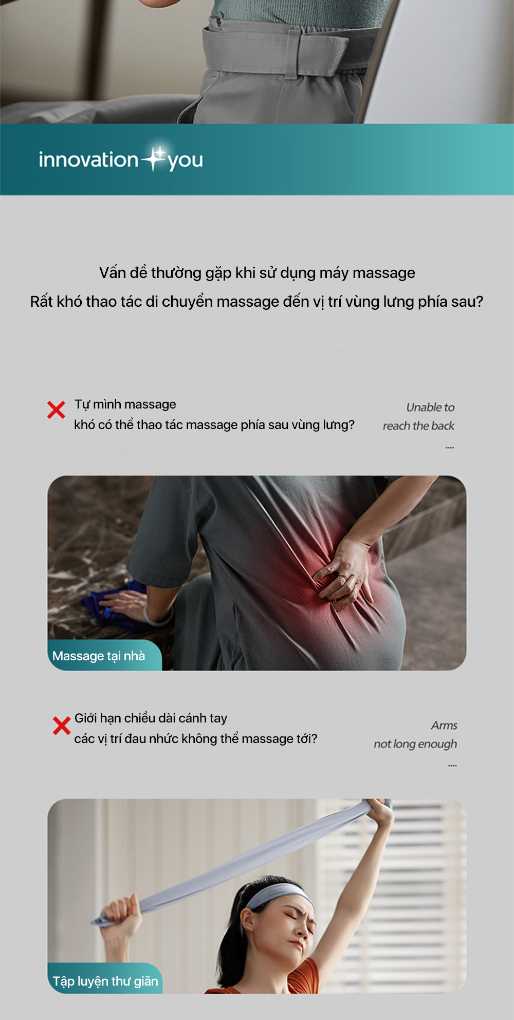 Tay cầm dài và linh hoạt của máy massage Philips 7331