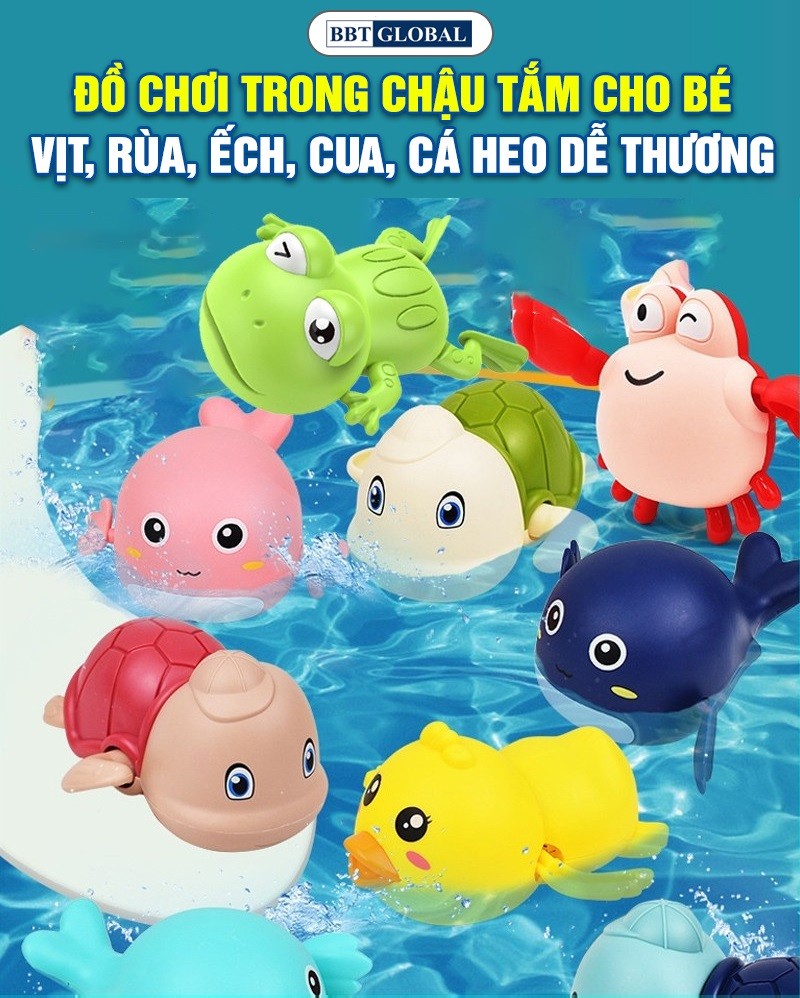 Mô tả Đồ chơi trong bể tắm rùa con, ếch, cá heo, vịt ,cua tinh nghịch BBT Global 8098 - 1