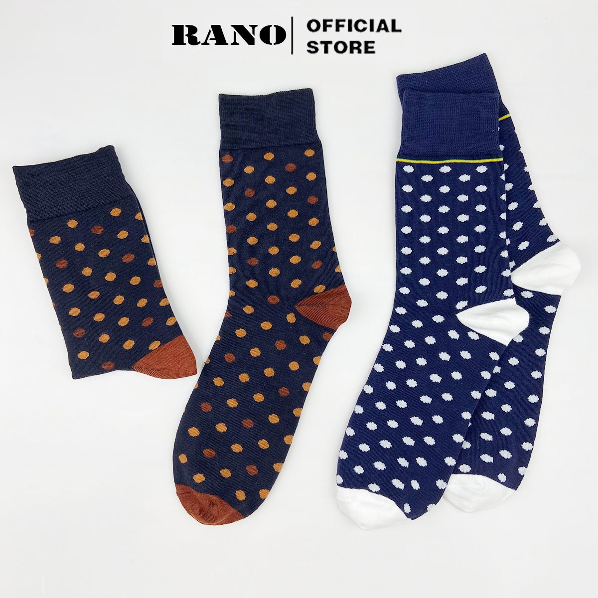Mô tả Tất nam công sở cổ cao RANO họa tiết chấm bi to màu xanh cao cấp cotton thấm hút mồ hôi - 2