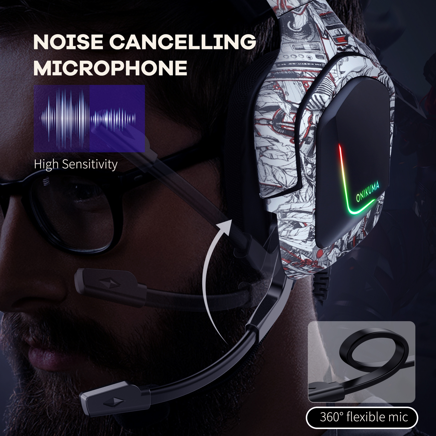 Mô tả Tai Nghe Chơi Game Chuyên Nghiệp Onikuma K20 - Có Dây Có Mic Đèn Led RGB - Hàng Chính Hãng - 4