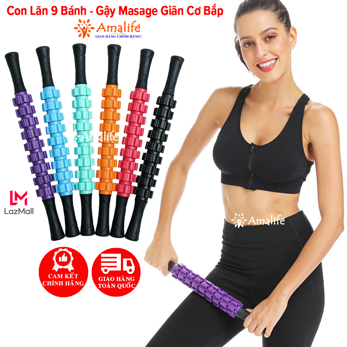 Mô tả Con Lăn 9 Răng, Gậy Lăn Massage Roller Stick Giãn Cơ Mát Xa Tập Yoga Thư Giãn Toàn Thân Đa Năng Chính Hãng Amalife - 1