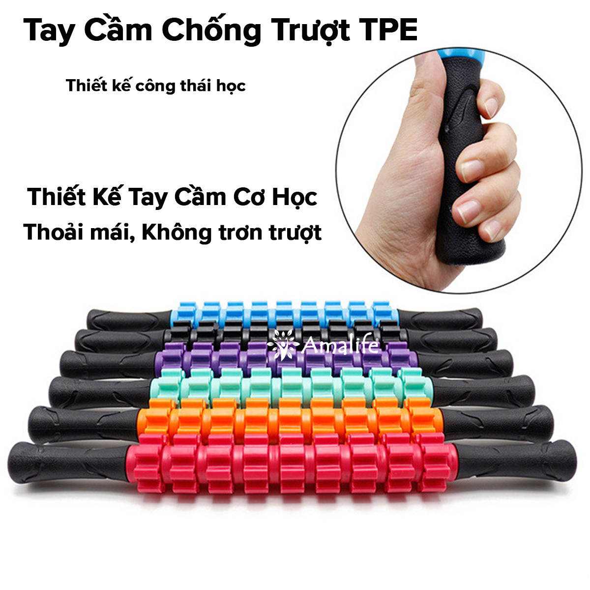 Mô tả Con Lăn 9 Răng, Gậy Lăn Massage Roller Stick Giãn Cơ Mát Xa Tập Yoga Thư Giãn Toàn Thân Đa Năng Chính Hãng Amalife - 3