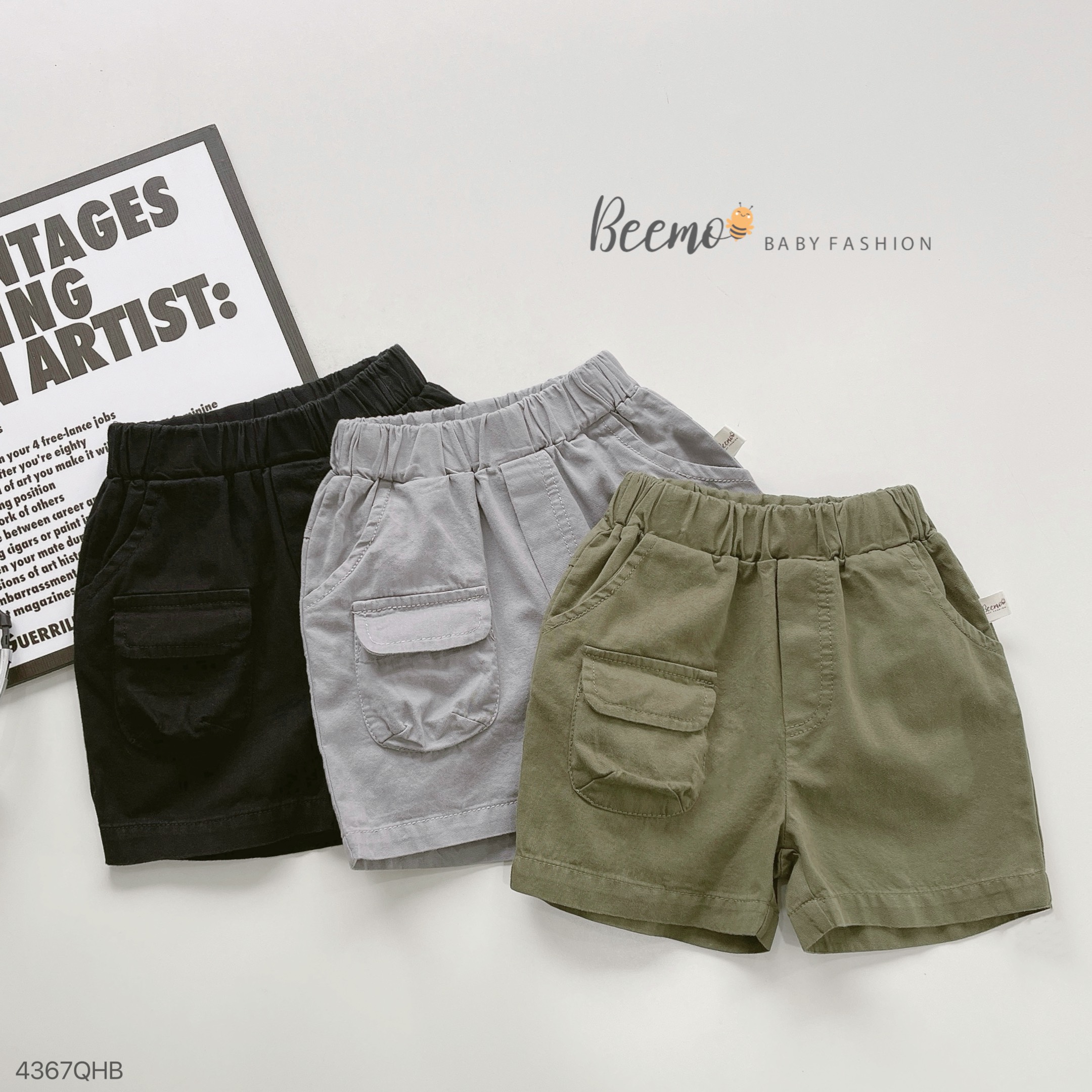 Mô tả Quần short kaki Beemo, quần đùi kaki phối túi hộp trendy dễ mix đồ mặc đi học, đi chơi cho bé từ 9-24kg 4367QHK - 1