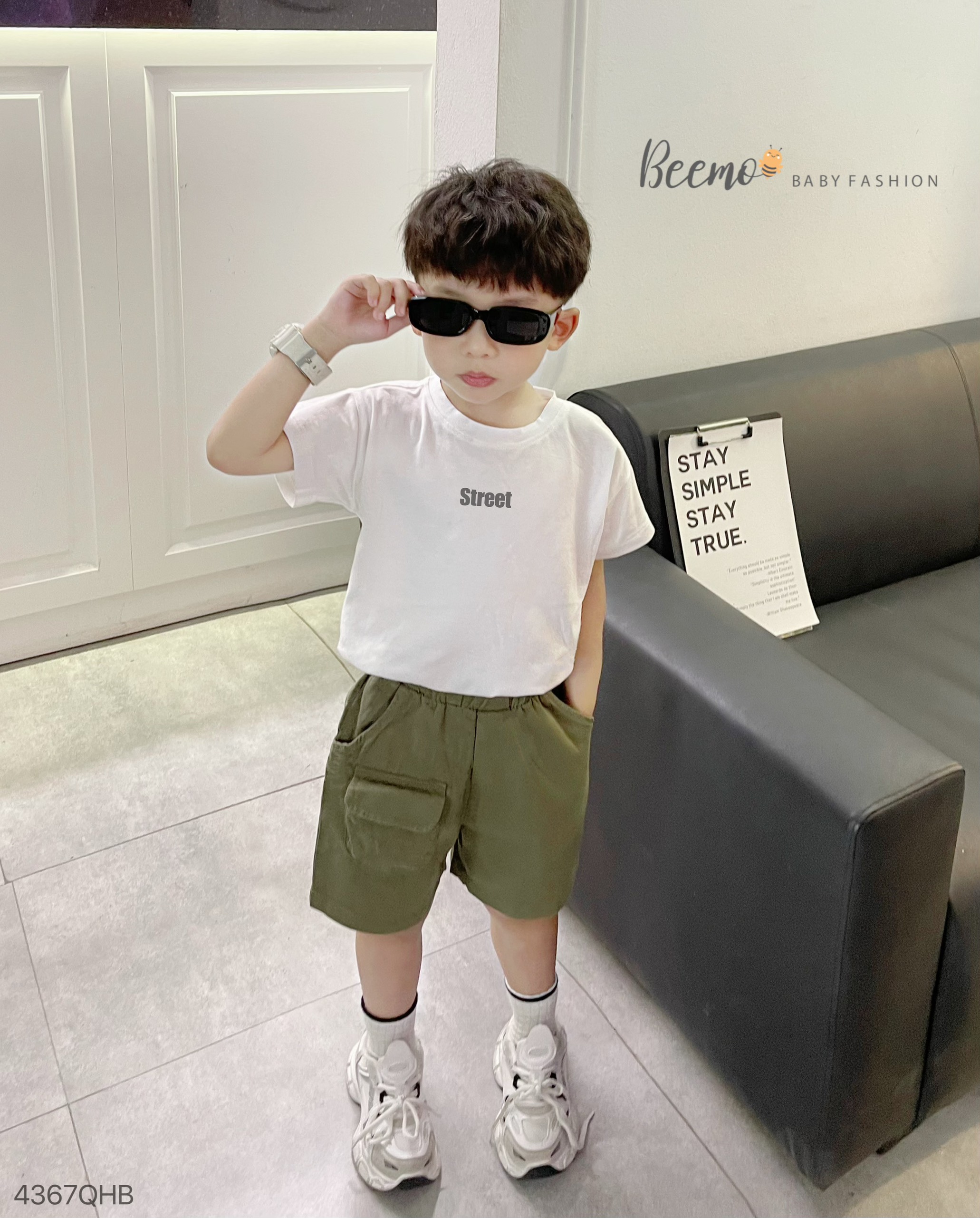 Mô tả Quần short kaki Beemo, quần đùi kaki phối túi hộp trendy dễ mix đồ mặc đi học, đi chơi cho bé từ 9-24kg 4367QHK - 2