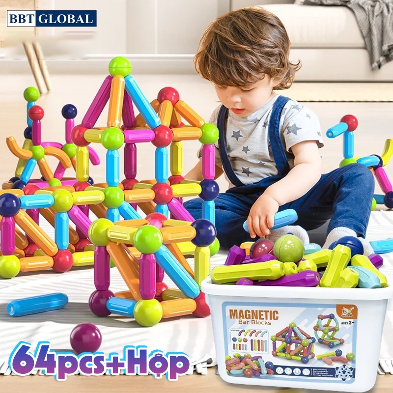 Mô tả Tặng hộp nhựa- Đồ chơi xếp hình nam châm thông minh đa dạng màu sắc 130 chi tiết - 3