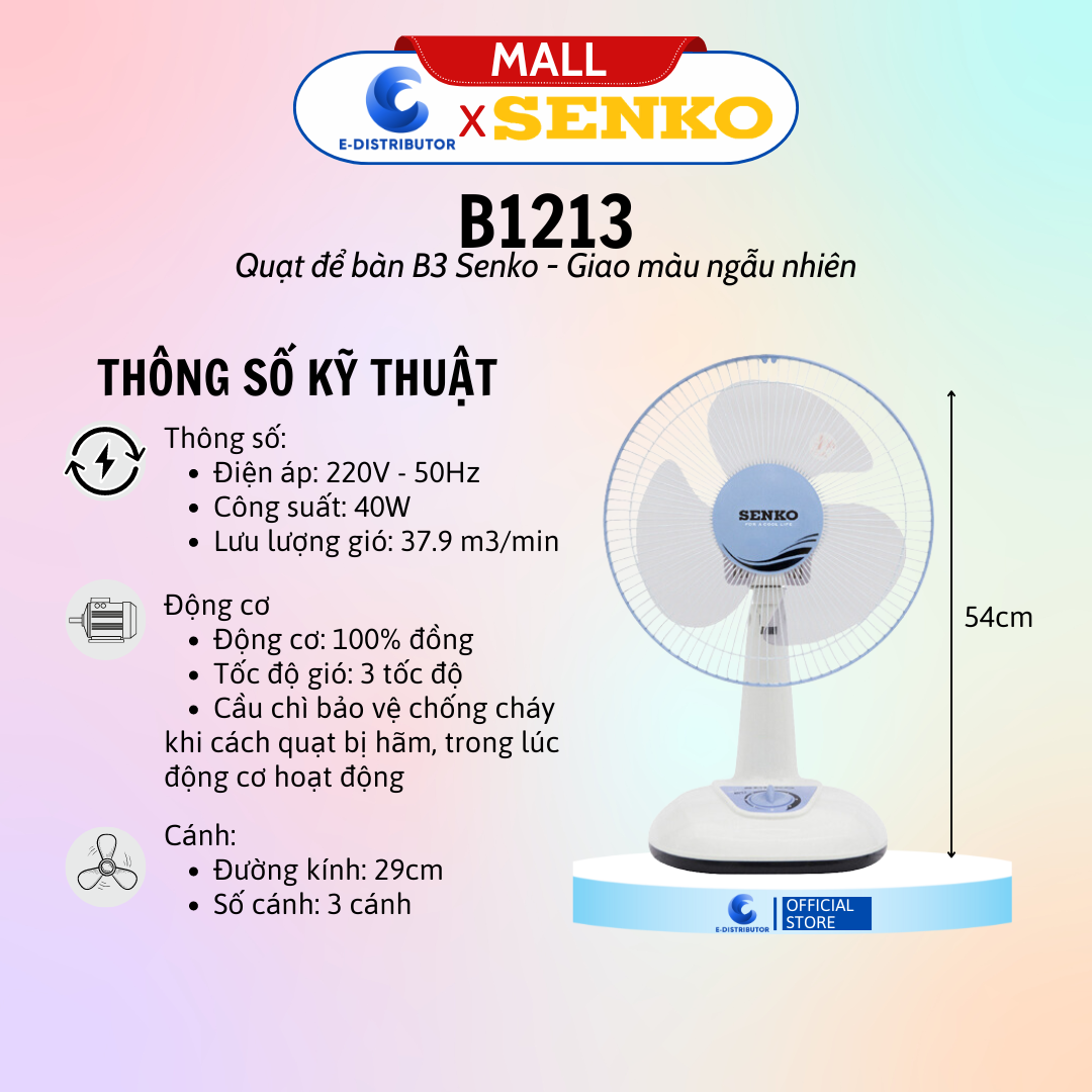 Mô tả Quạt điện Senko để bàn tiện lợi cao cấp B1213 40W - màu ngẫu nhiên - Hàng Chính Hãng - 1