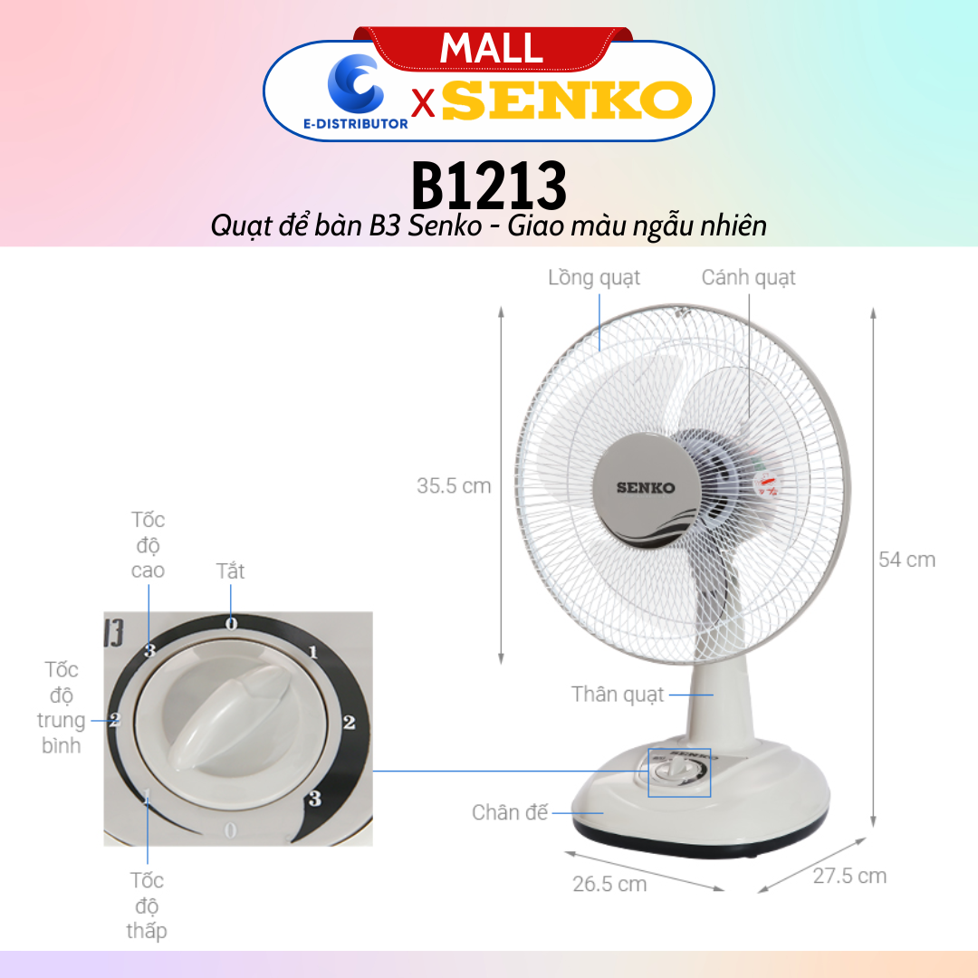 Mô tả Quạt điện Senko để bàn tiện lợi cao cấp B1213 40W - màu ngẫu nhiên - Hàng Chính Hãng - 3