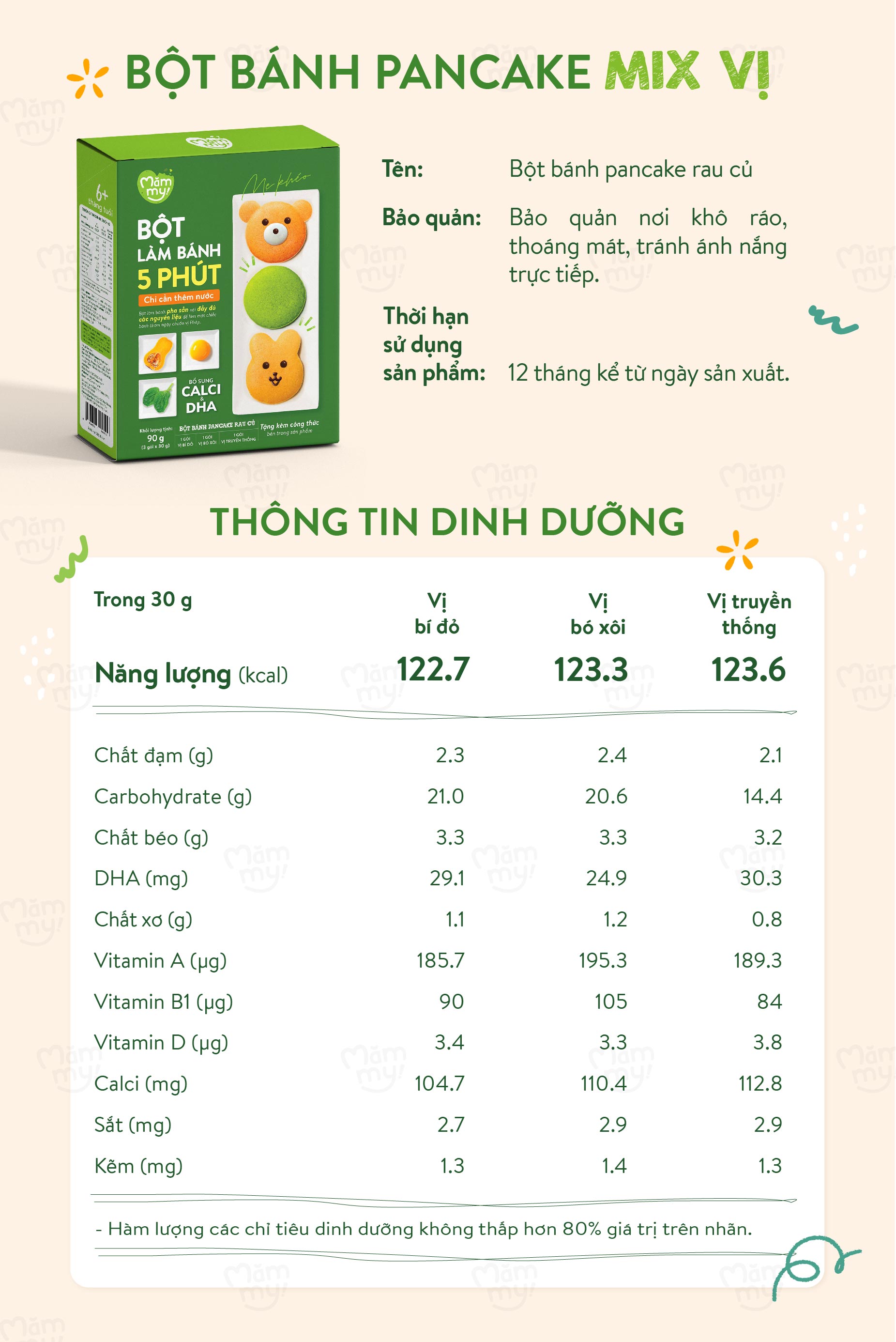 Mô tả Bột làm bánh Pancake Mămmy làm bữa phụ cho bé chỉ với 5 phút bổ sung vitamin, giàu dinh dưỡng - 6
