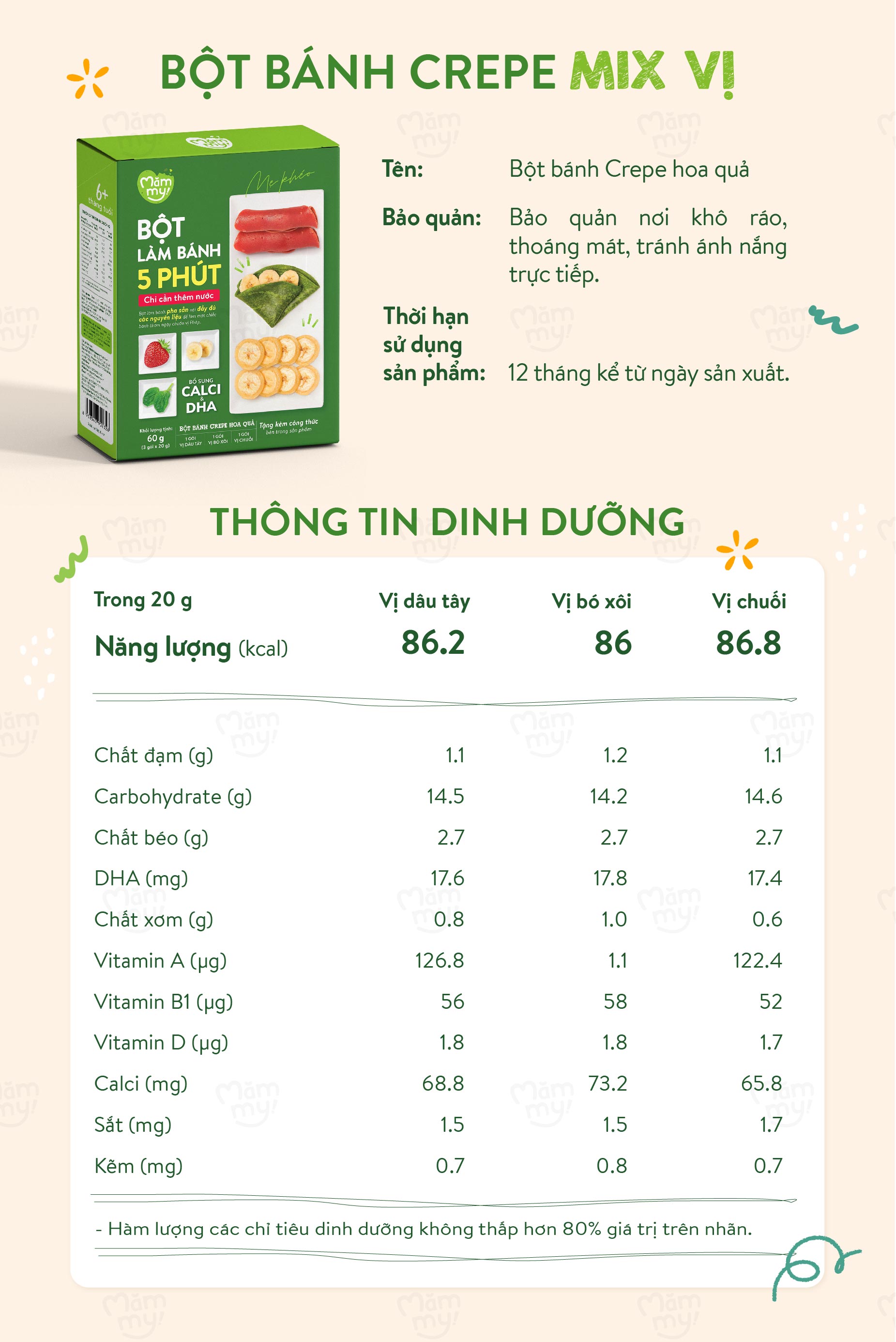 Mô tả Bột làm bánh trộn sẵn Mămmy làm bữa phụ cho bé 6 tháng: bánh Crepe, Pancake, PannaCotta, Pudding và Bột làm váng sữa - 2