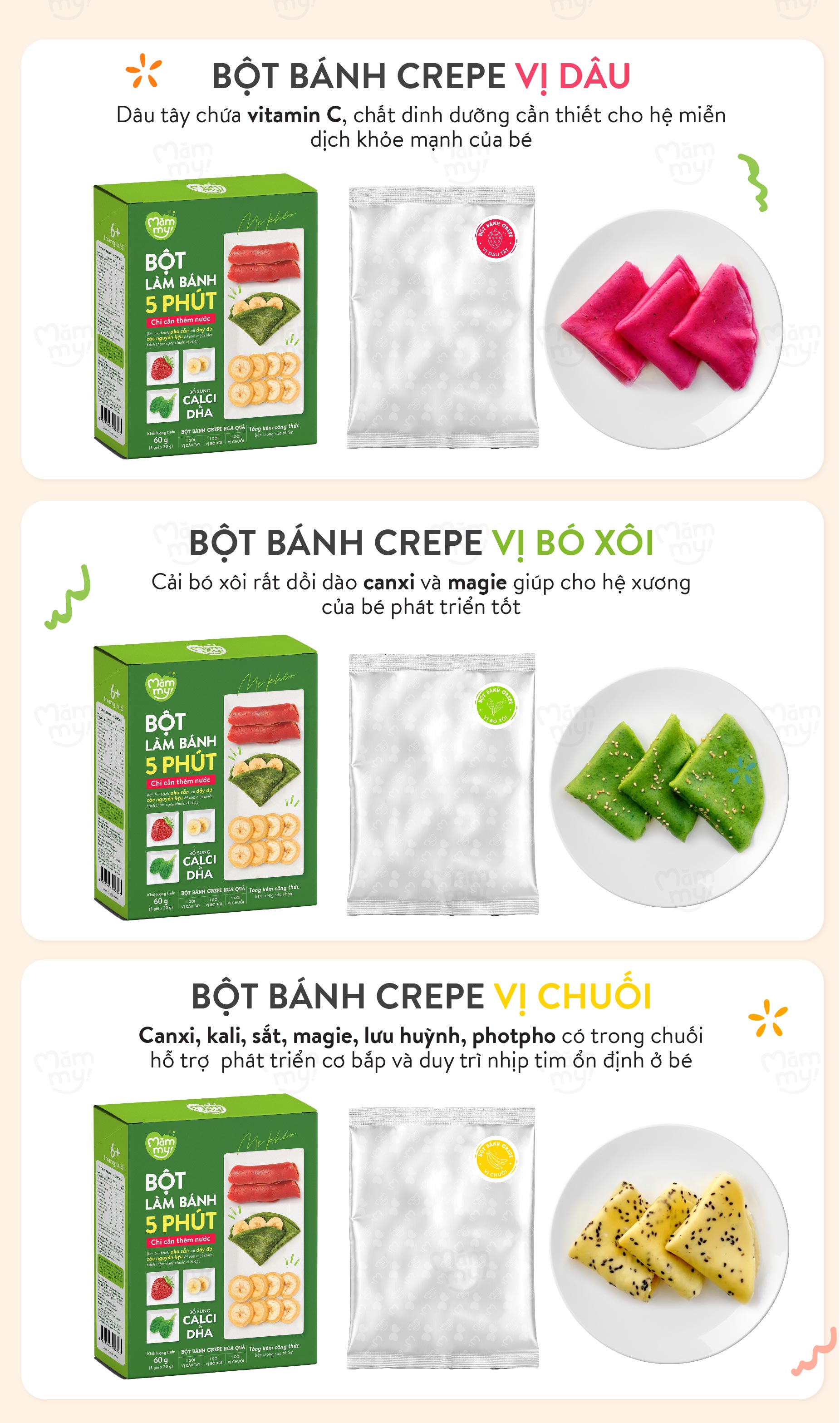Mô tả Bột làm bánh trộn sẵn Mămmy làm bữa phụ cho bé 6 tháng: bánh Crepe, Pancake, PannaCotta, Pudding và Bột làm váng sữa - 3