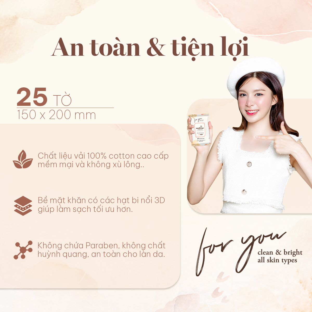 Mô tả Khăn tẩy trang ECOWIPES Facial Cleansing Towelettes Makeup Remover, 25 Tờ/ Gói - Daily Beauty - 5