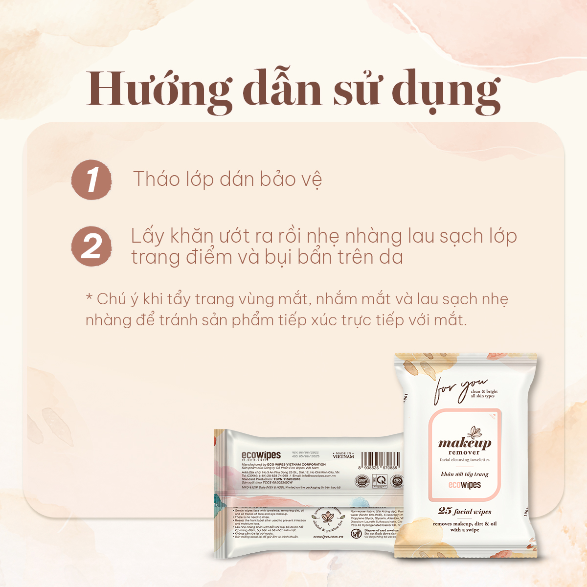 Mô tả Khăn tẩy trang ECOWIPES Facial Cleansing Towelettes Makeup Remover, 25 Tờ/ Gói - Daily Beauty - 7