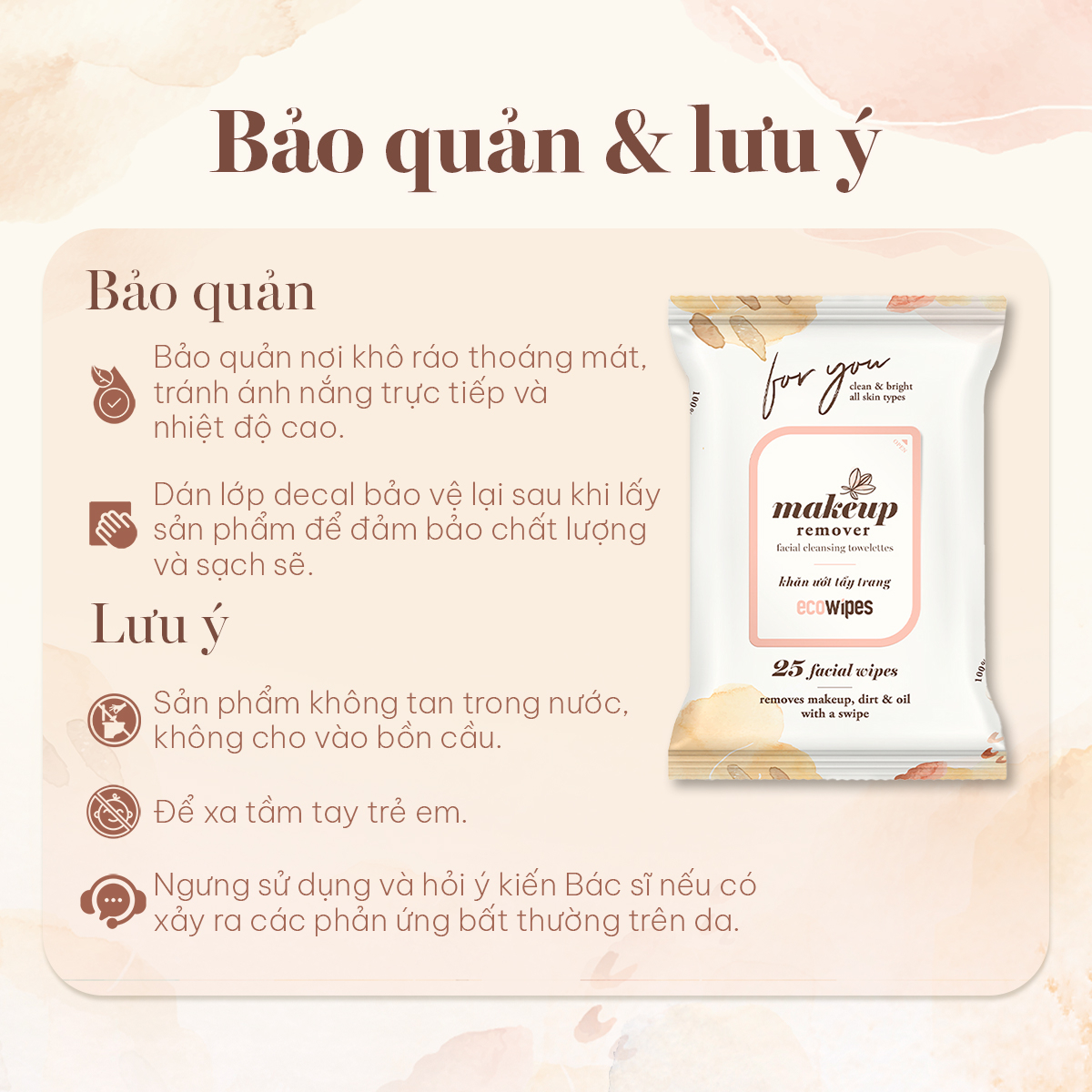 Mô tả Khăn tẩy trang ECOWIPES Facial Cleansing Towelettes Makeup Remover, 25 Tờ/ Gói - Daily Beauty - 8