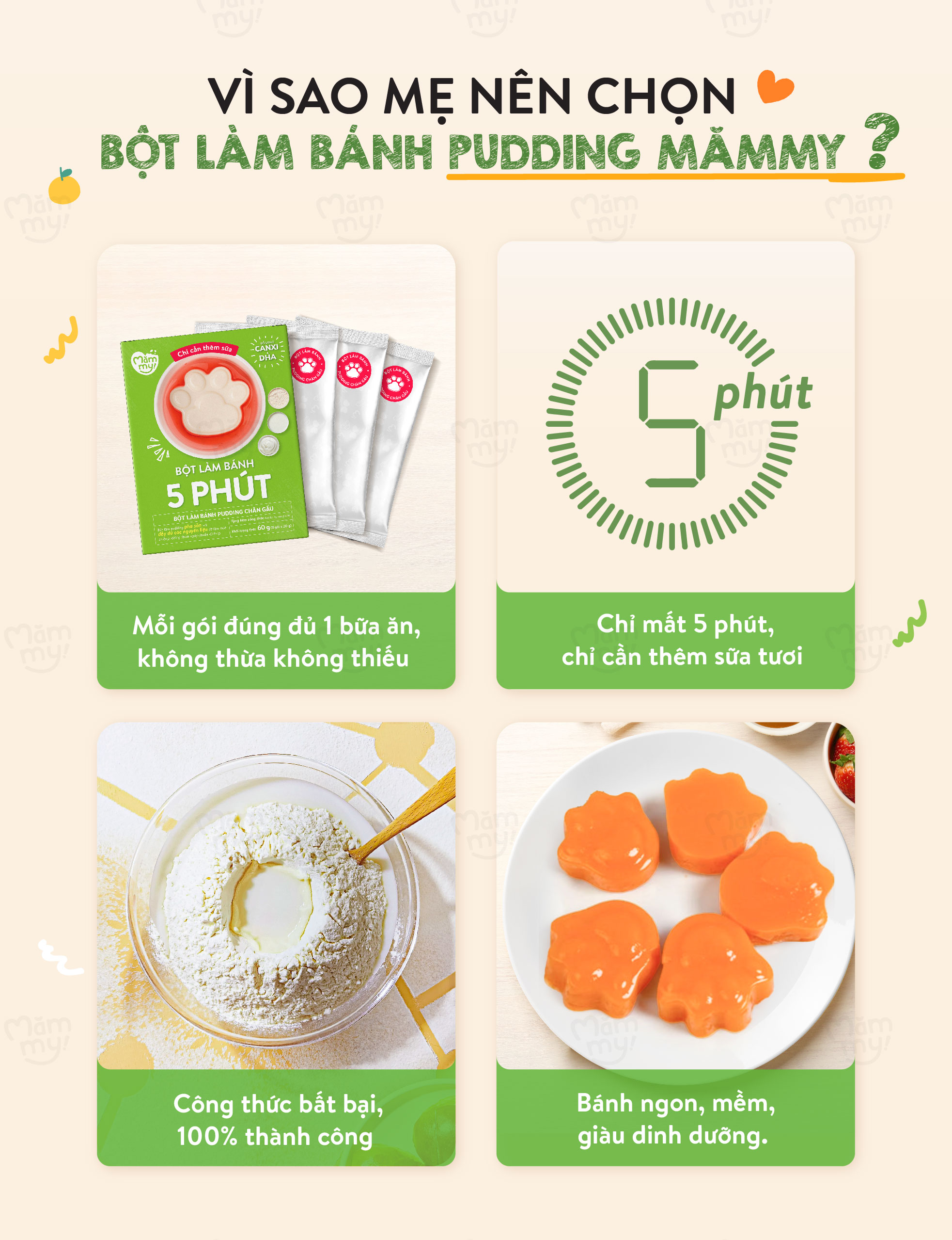Mô tả Bột làm bánh Pudding chân gấu Mămmy làm bữa phụ cho bé chỉ 5 phút bổ sung vitamin, hỗ trọ tiêu hóa - 4