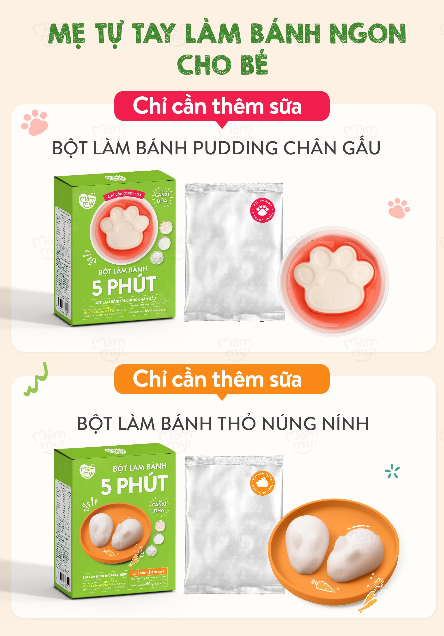 Mô tả Bột làm bánh Panna cotta thỏ núng nính Mămmy làm bữa phụ cho bé chỉ 5 phút bổ sung vitamin và DHA - 5
