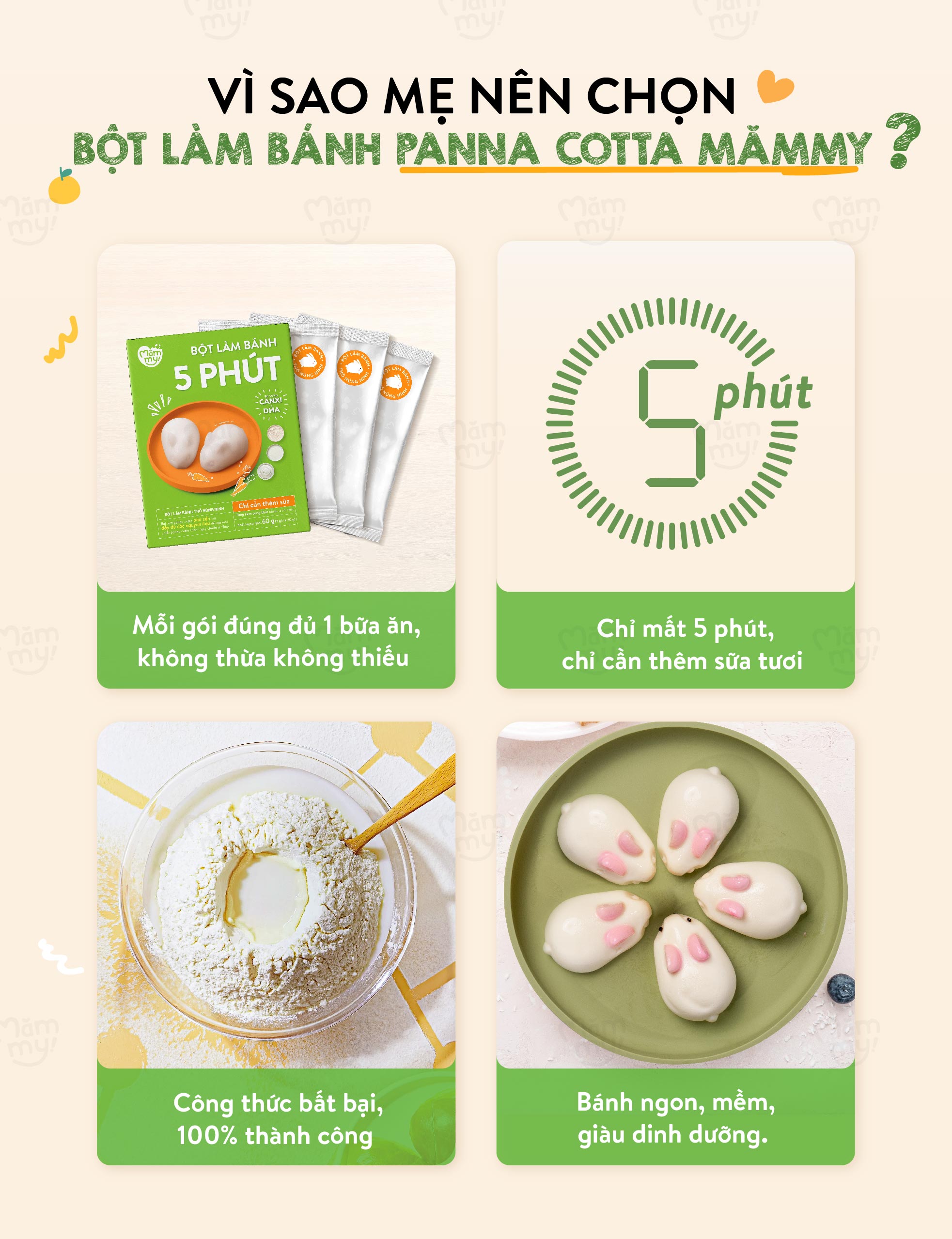 Mô tả Bột làm bánh Panna cotta thỏ núng nính Mămmy làm bữa phụ cho bé chỉ 5 phút bổ sung vitamin và DHA - 4