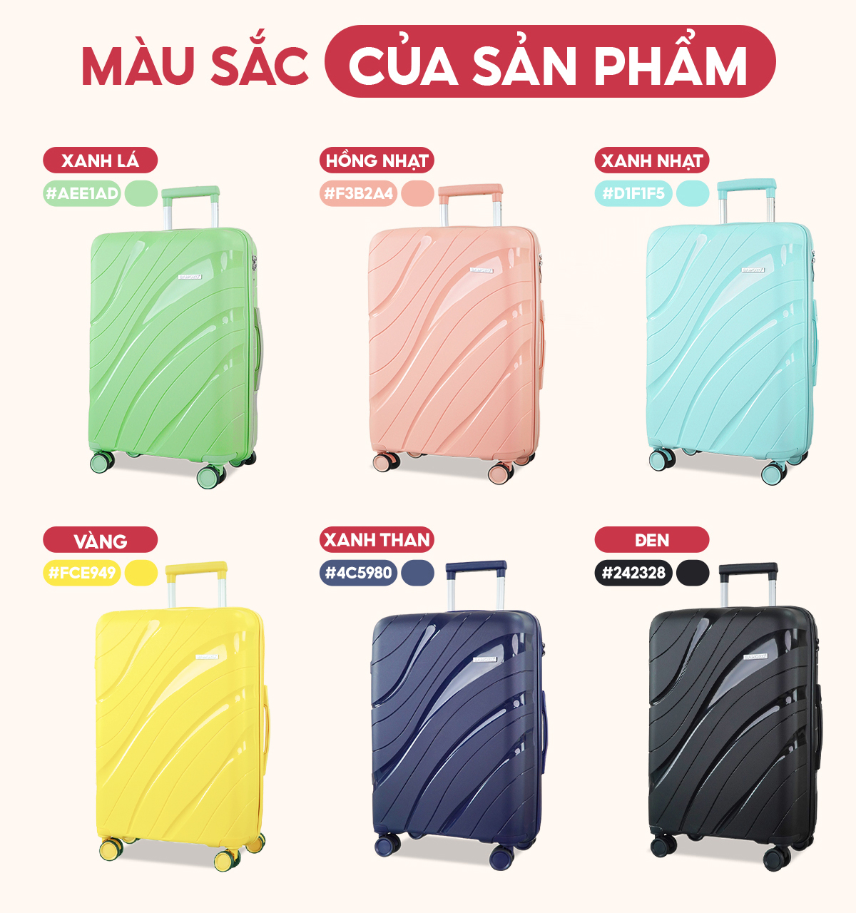Mô tả Vali Kéo Du Lịch Bamozo Nancy Size 20/24/28 Nhựa PP Cao Cấp Chống Vỡ - Bảo Hành 5 Năm. - 2